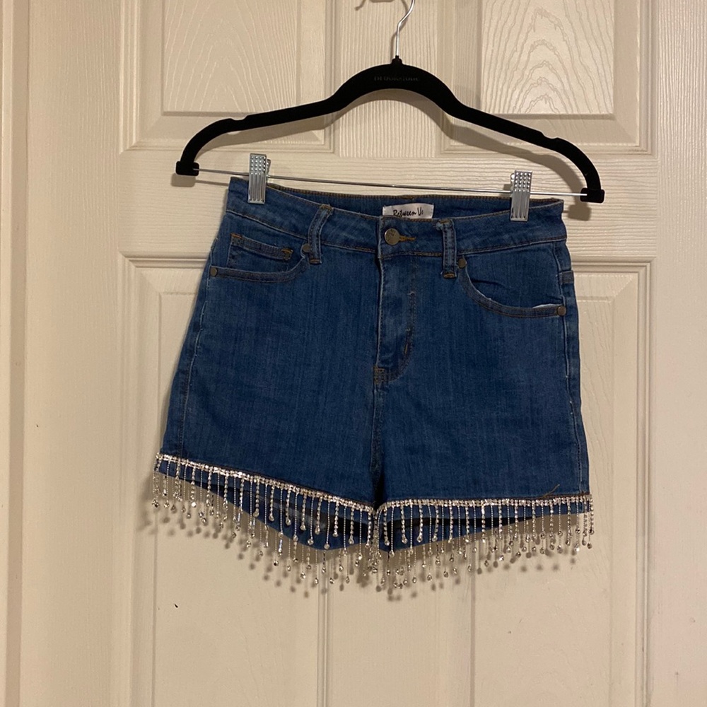 High waisted diamond tassle denim shorts